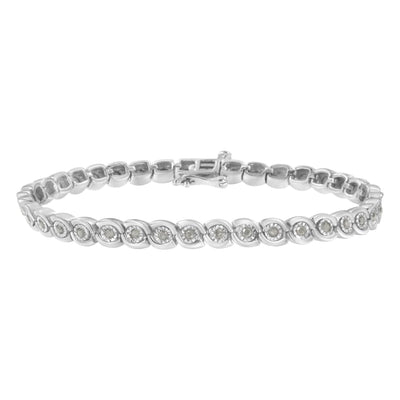 Bracelet en argent sterling 925 avec diamants en spirale - 7,25"
