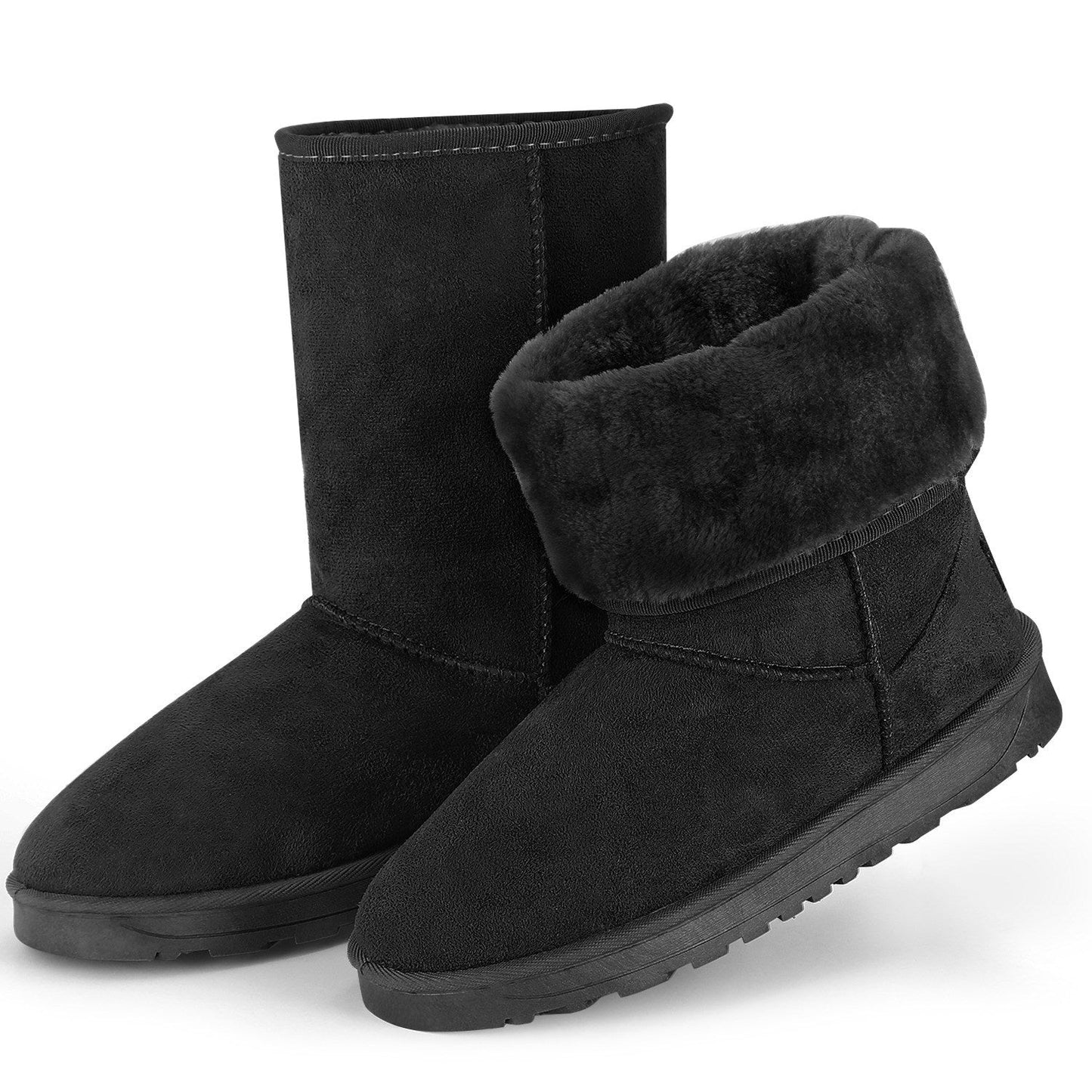 Women's Waterproof Faux Suede Mid-Calf Snow Boots with Fur Lining