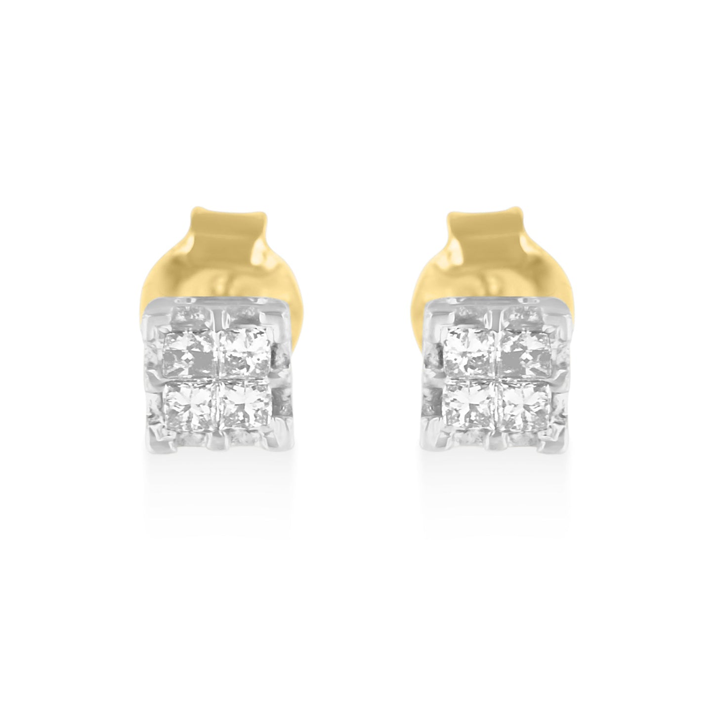 Pendientes de diamante cuadrado cuádruple de oro amarillo de 10k