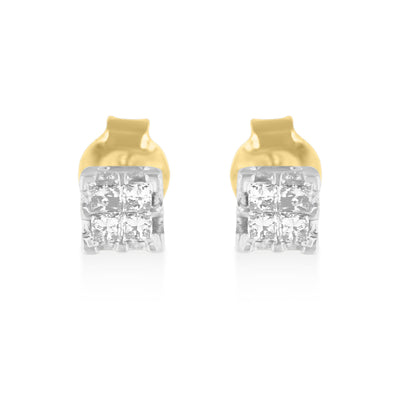Pendientes de diamante cuadrado cuádruple de oro amarillo de 10k