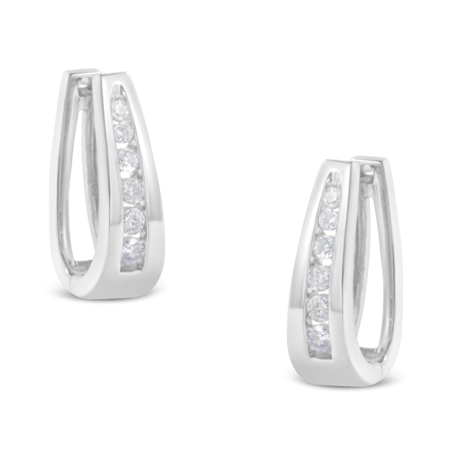 Boucles d'oreilles créoles en or blanc 14k avec diamants - 1/4 Cttw