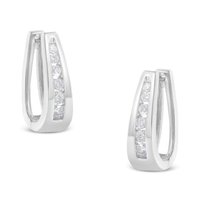 14k White Gold Diamond Hoop Earrings - 1/4 Cttw