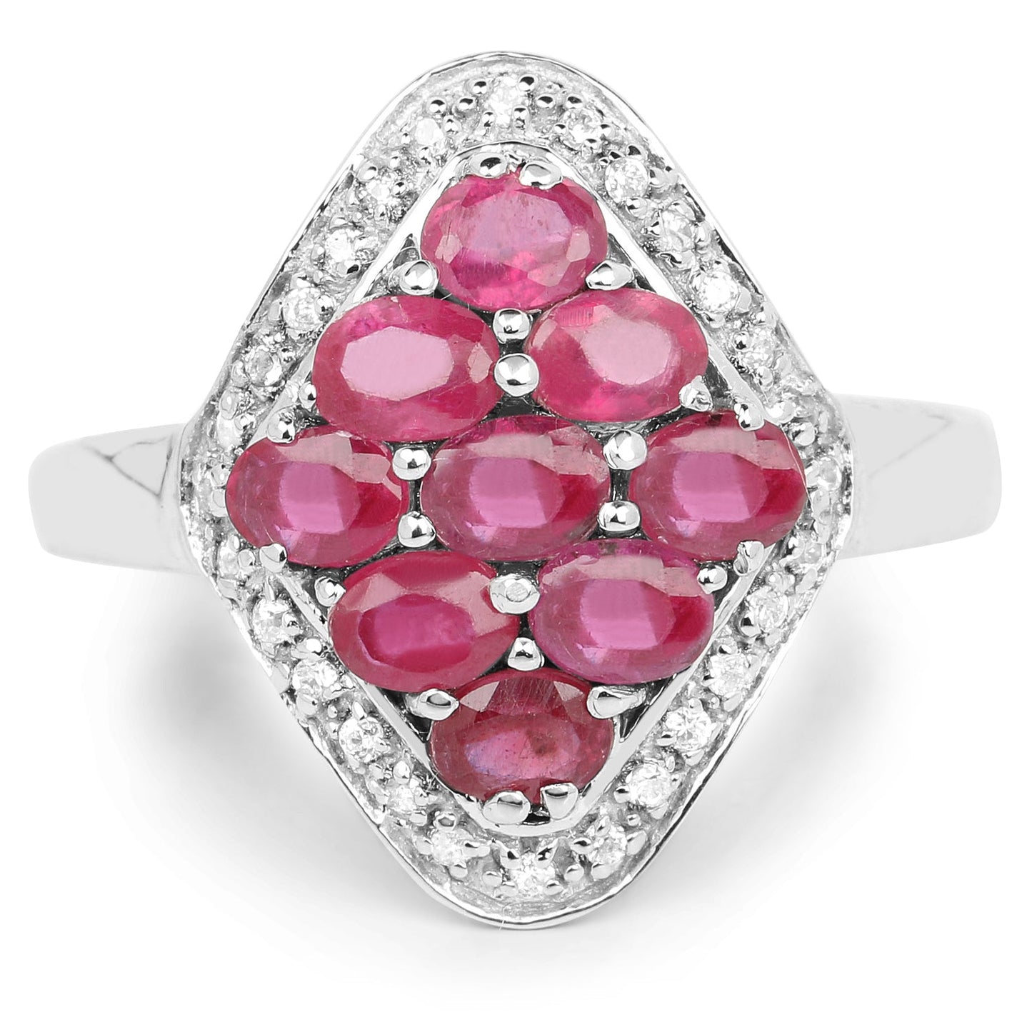 Bague en argent sterling avec rubis véritable rempli de verre de 2,12 carats et zircon blanc