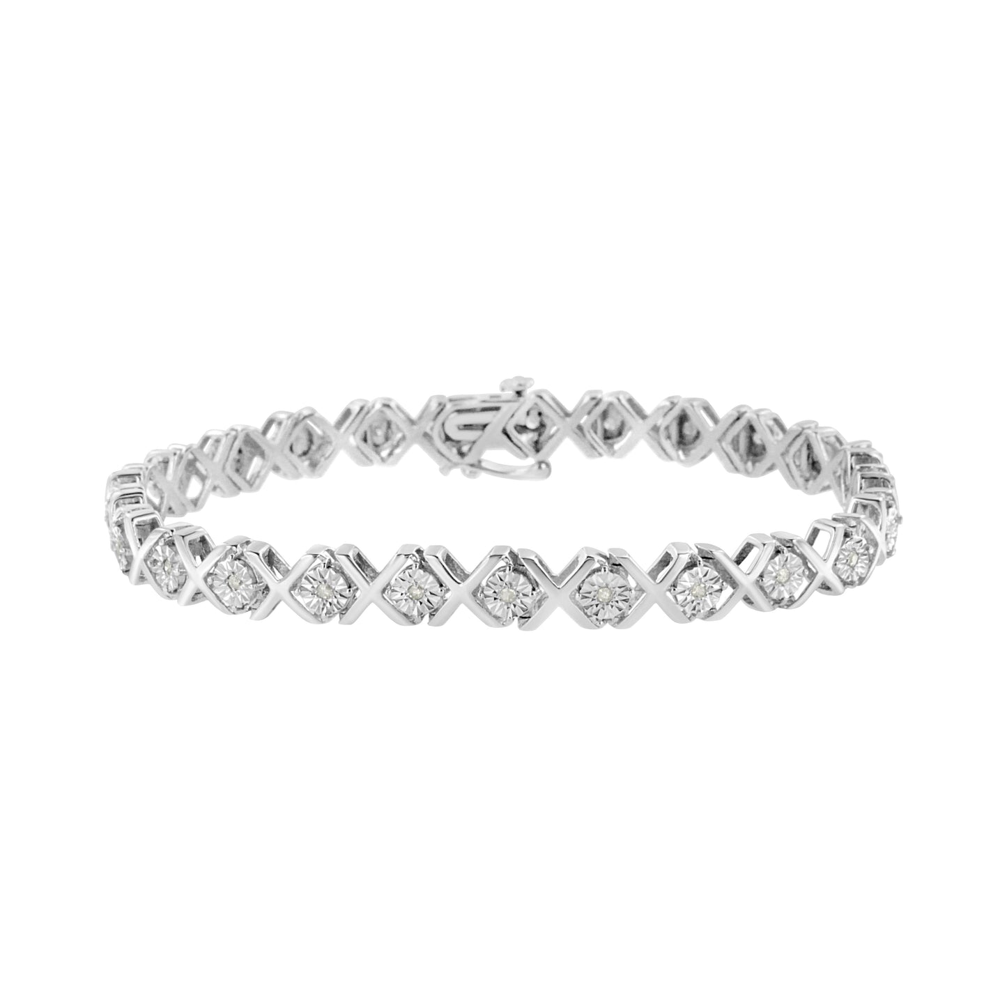 .925 Sterling Silver Miracle Set Diamond "X" Link Bracelet - 7.25"