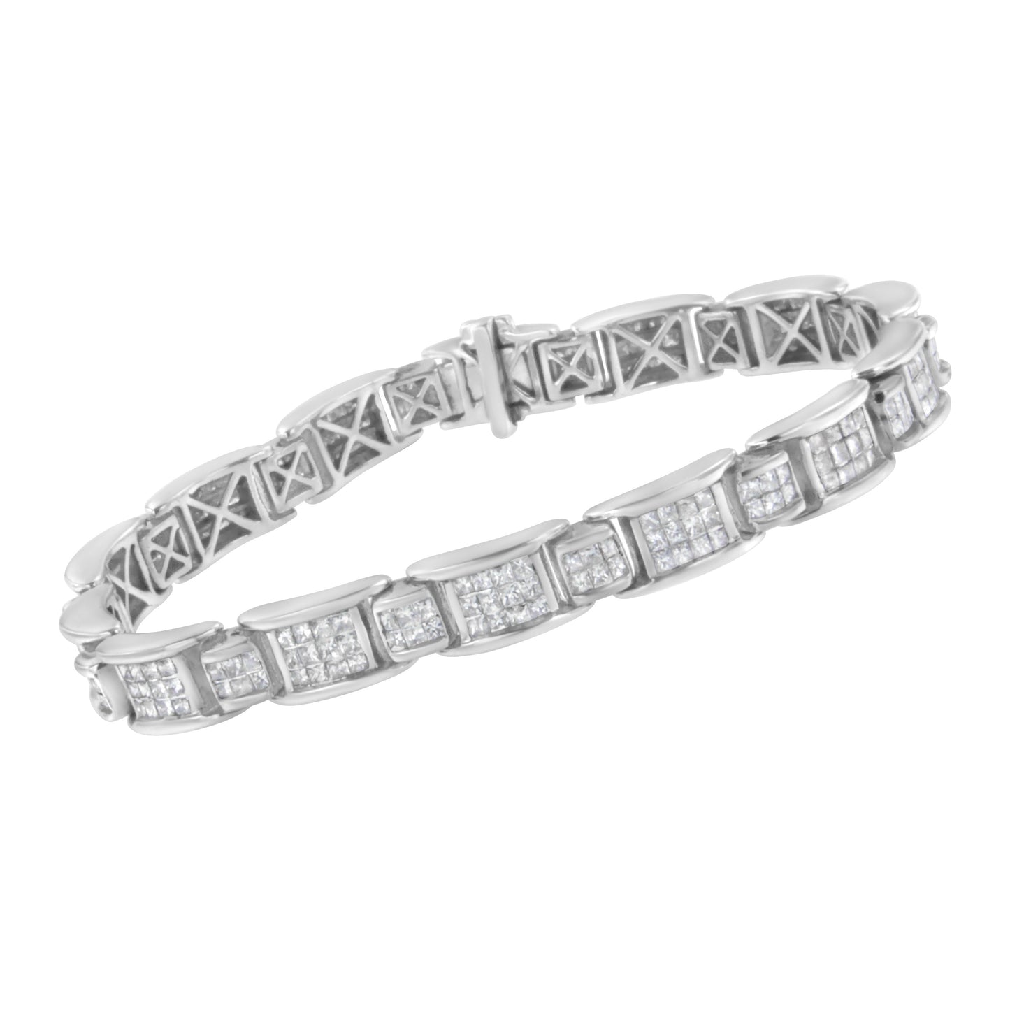 Bracelet de tennis en or blanc 14K avec diamants taille princesse de 5,0 Cttw