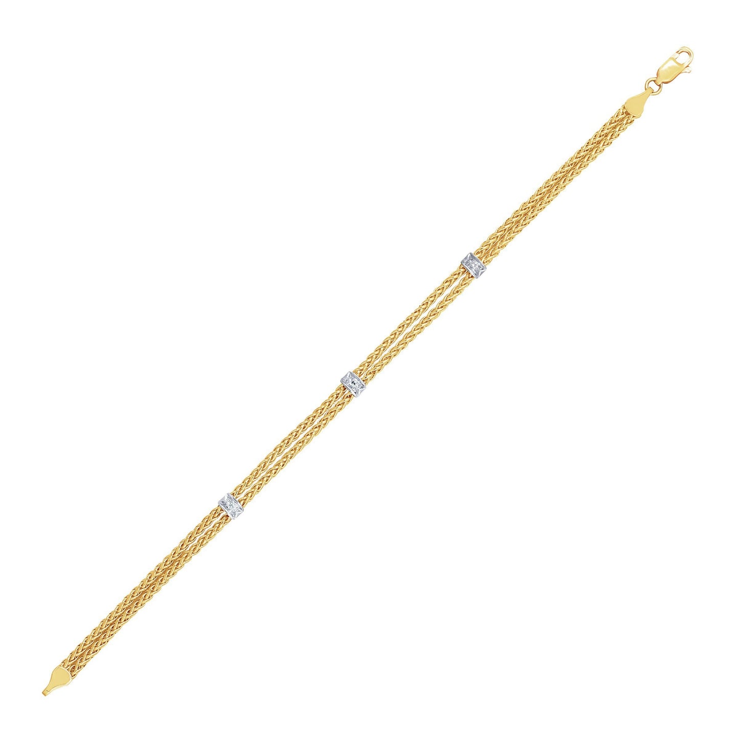 Bracelet en chaîne duale en or bicolore 14k avec stations en diamant