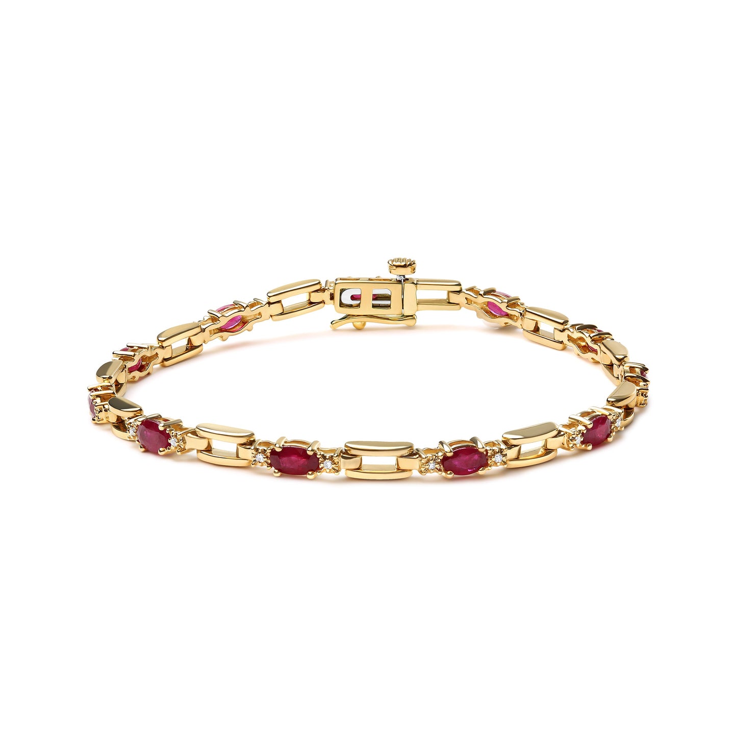 10K Yellow Gold Ruby and Diamond Bar Bracelet - Size 7"