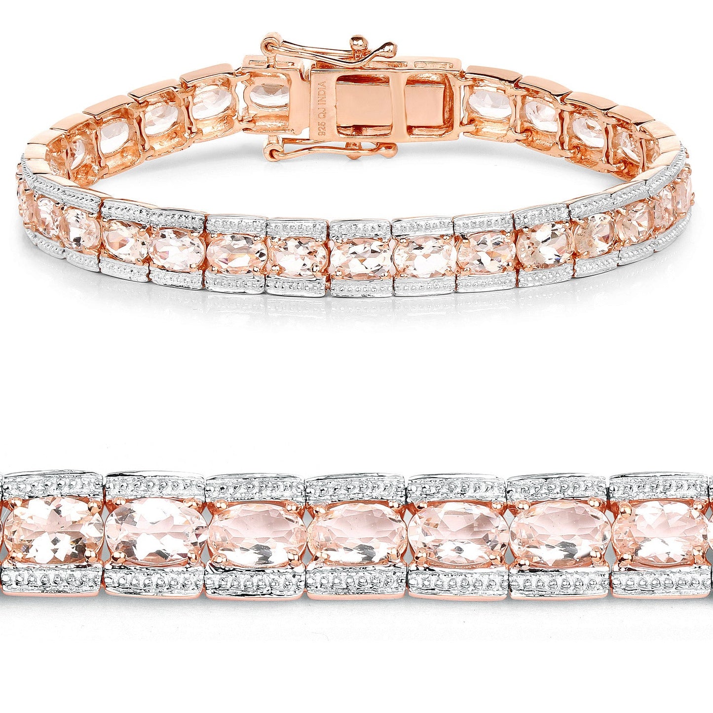Pulsera de Morganita Genuina Baño de Oro Rosa de 18K en Plata de Ley