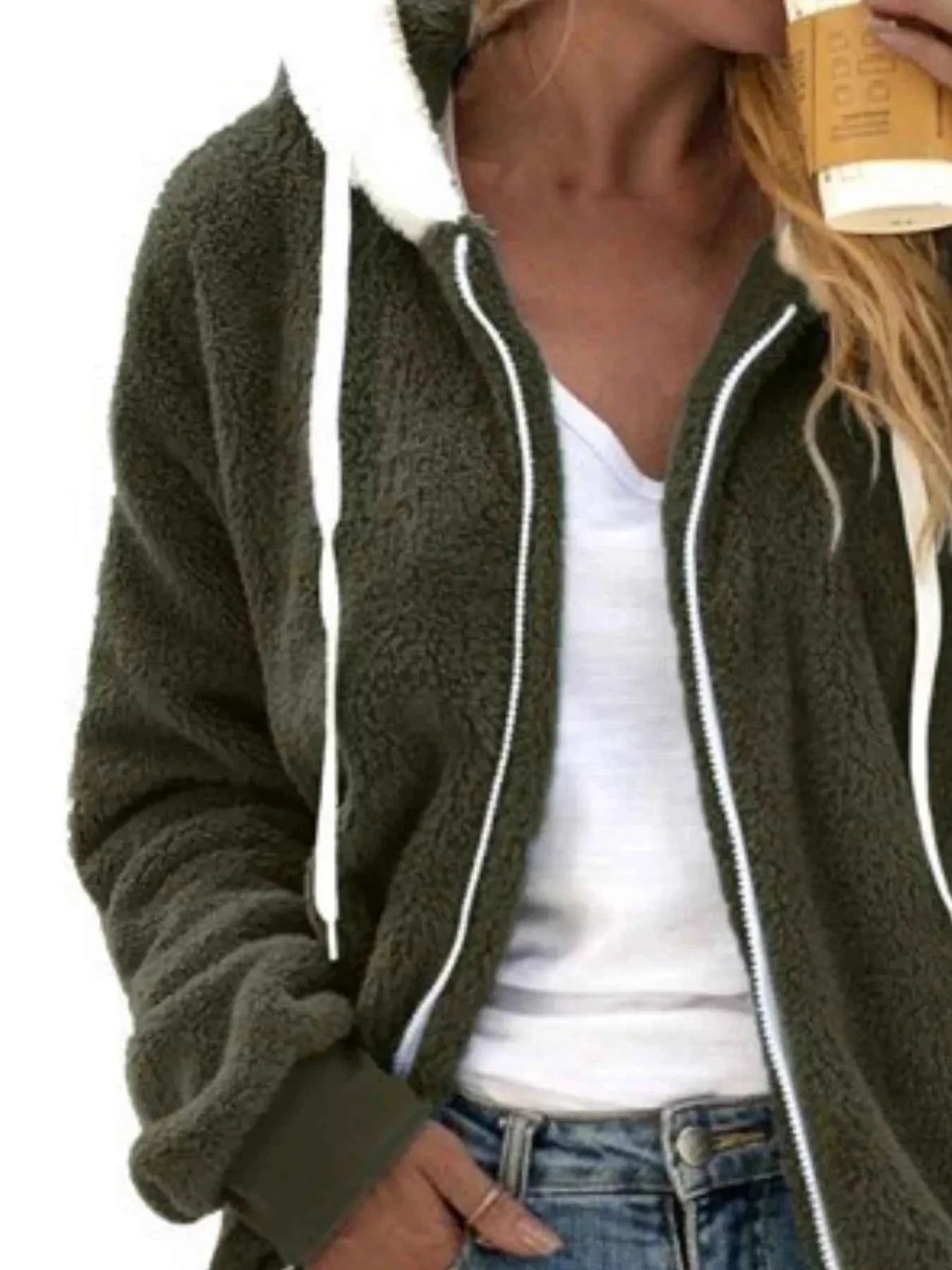 Cozy Fleece Zip-Up Hooded Jacket - Plus Size