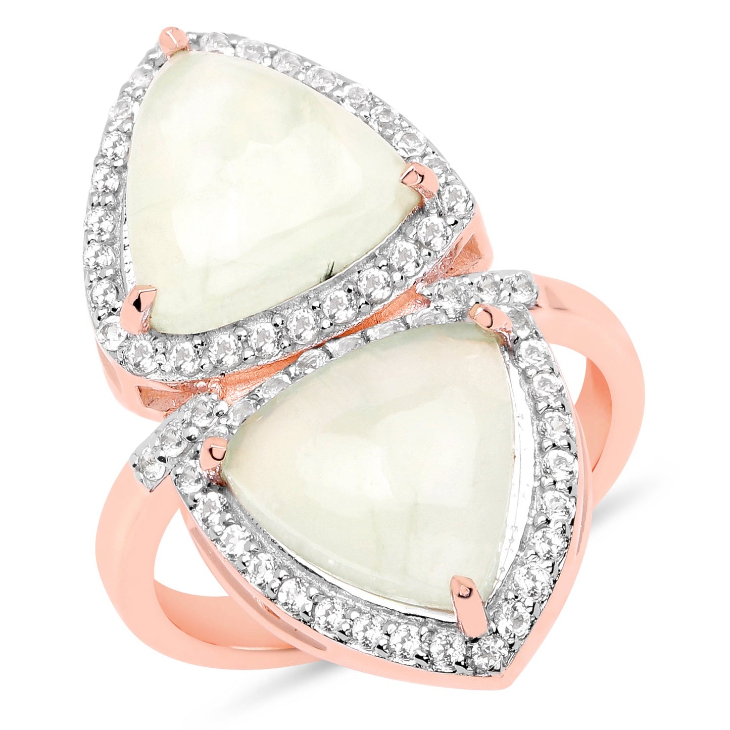 Bague Cocktail en Plaqué Or Rose 18K avec Préhnite et Topaze Blanche