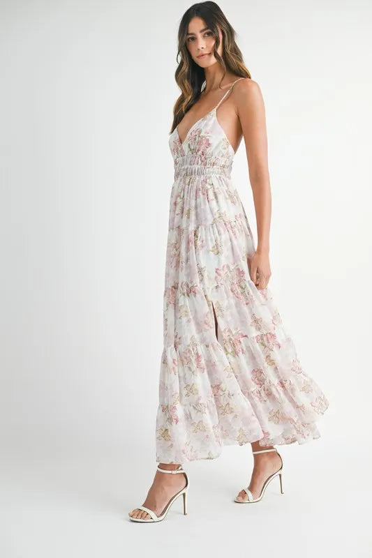Vestido Maxi de Verano con Tirantes y Estampado Floral