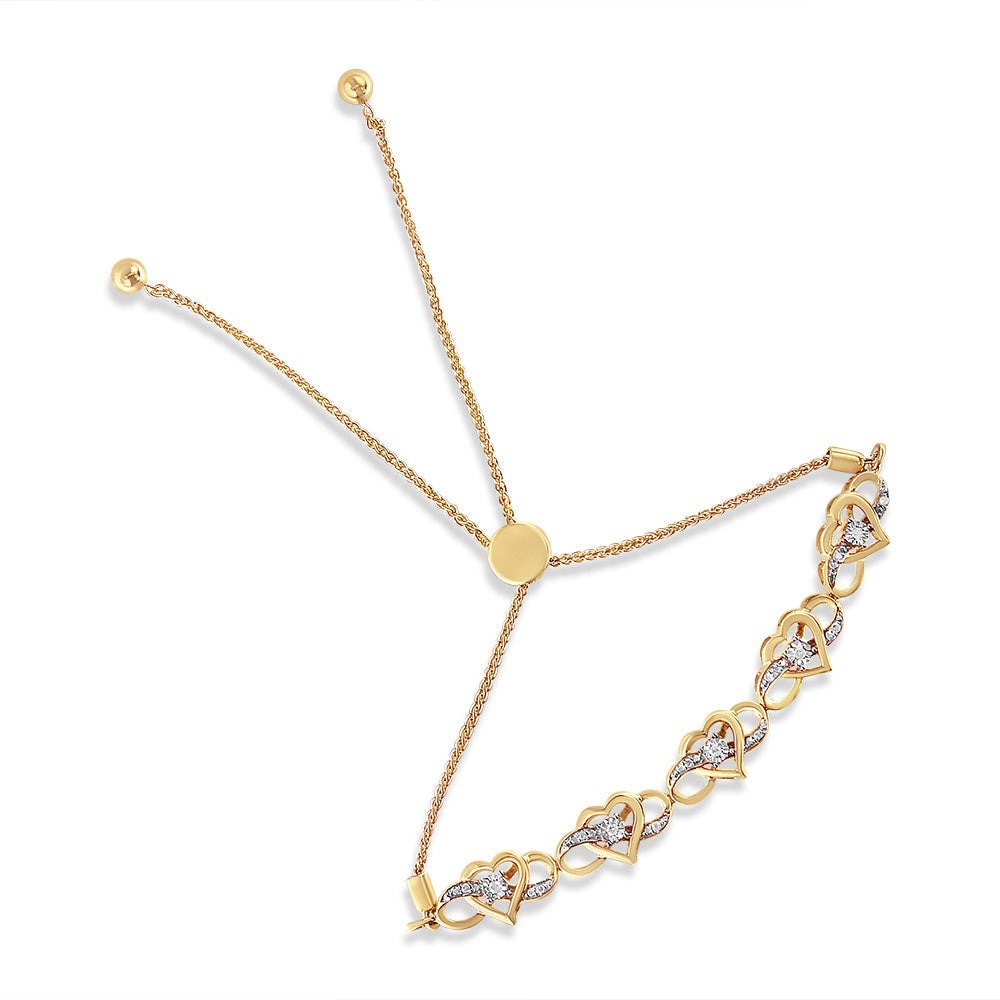 Pulsera Bolo Corazón Infinito de Diamantes en Plata Esterlina Baño de Oro de 14K