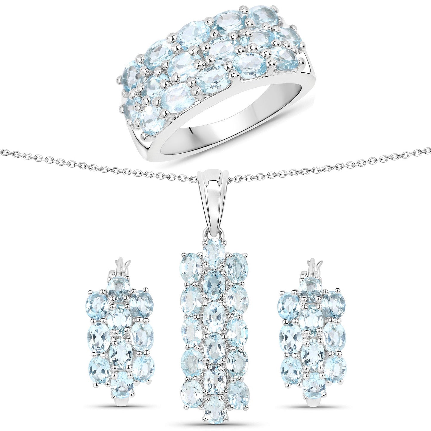 9.88 Carat Genuine Blue Topaz Sterling Silver Jewelry Set