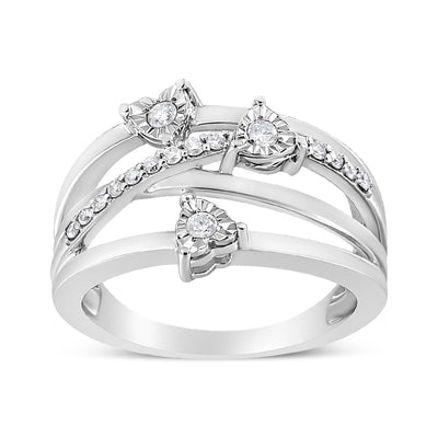 .925 Sterling Silver Diamond Heart Cross-Over Bypass Ring - Size 7
