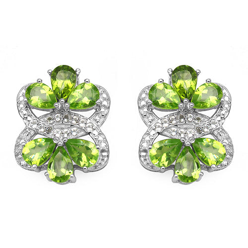 8.77 Carat Genuine Peridot & White Topaz Sterling Silver Earrings