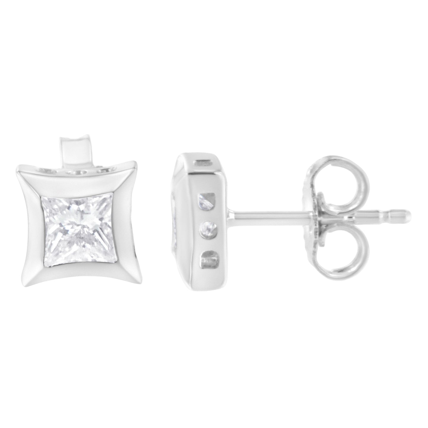 Boucles d'oreilles en diamant taille princesse en or blanc 10K avec sertissage invisible