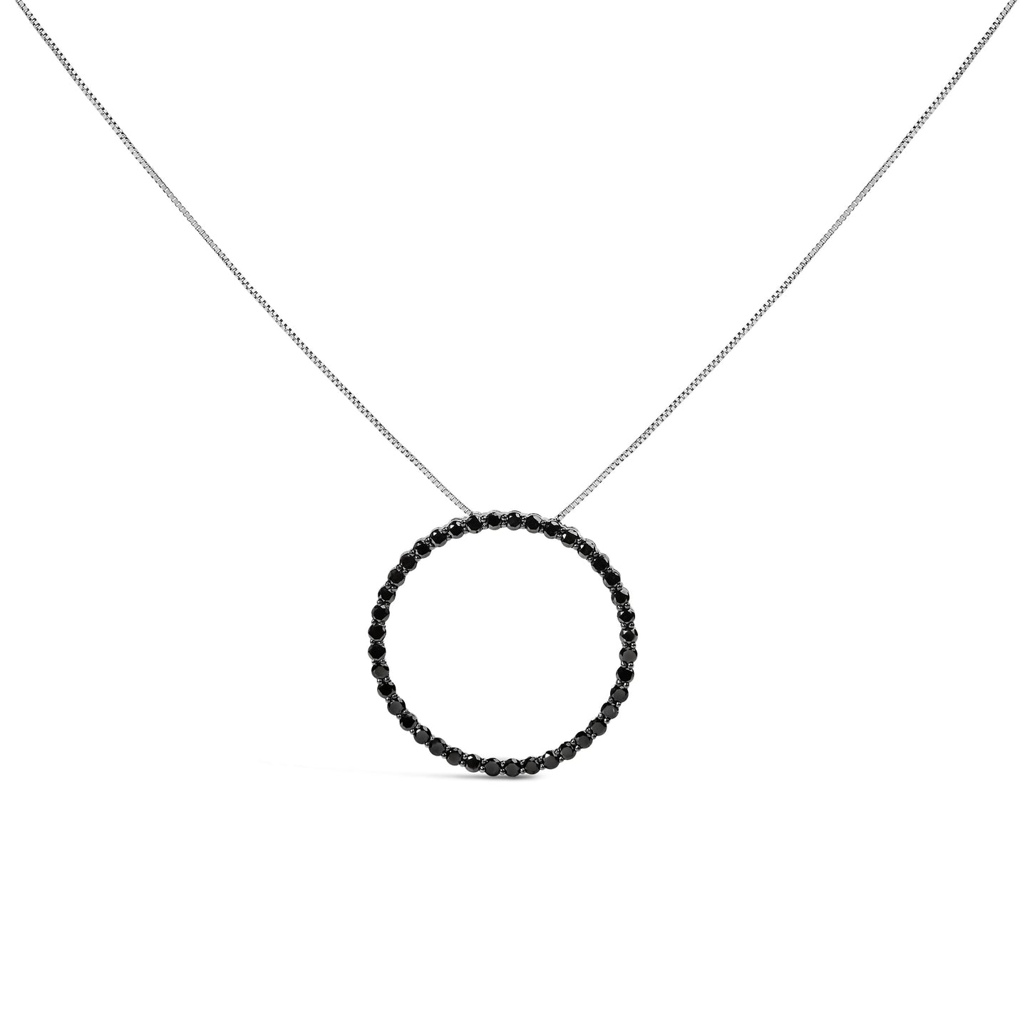 Collier Pendentif Ouvert en Argent Sterling .925 avec Diamants Noirs