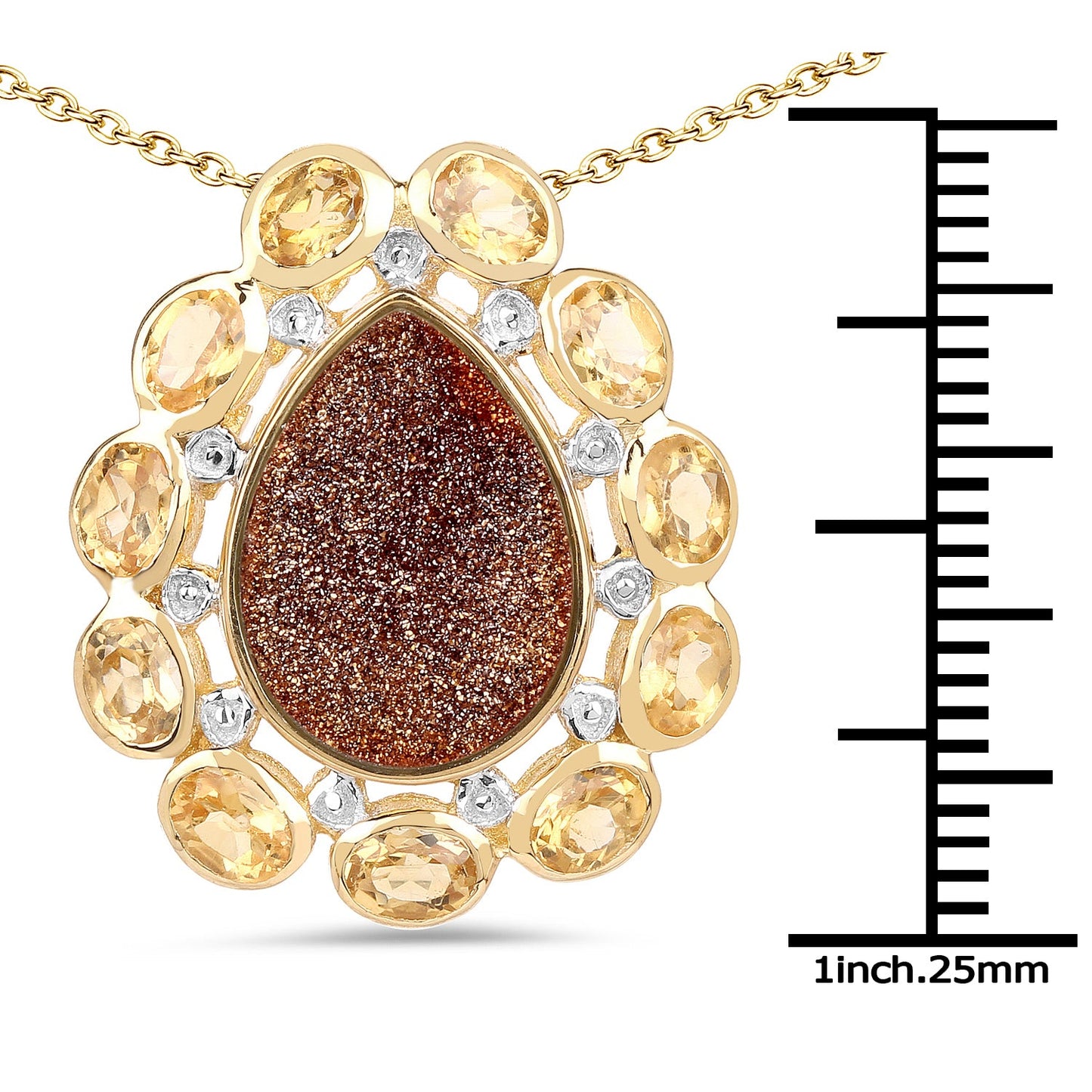 Pendentif en plaqué or jaune 14K avec droozi rouge et citrine