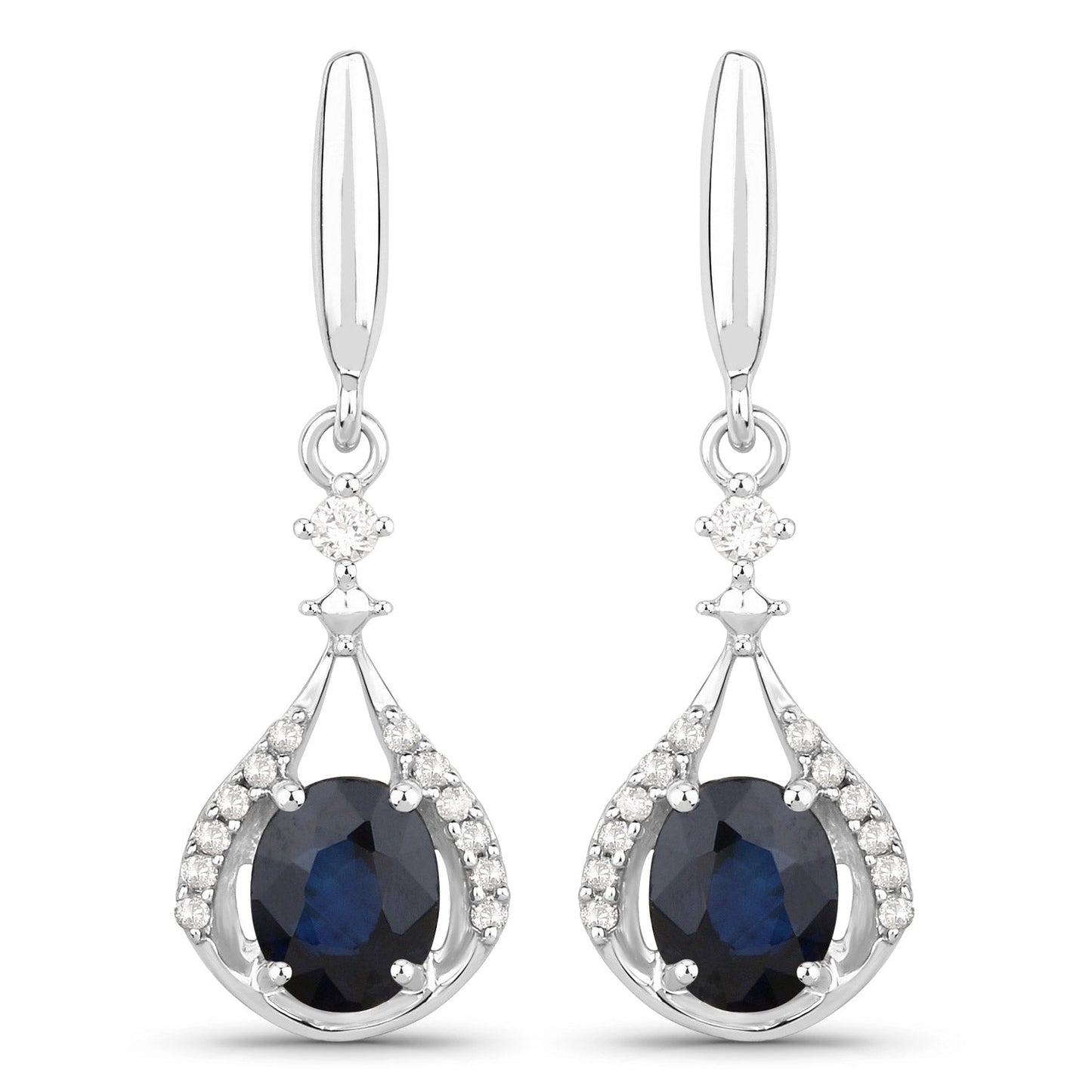 0.86 Carat Blue Sapphire & Diamond 14K White Gold Earrings