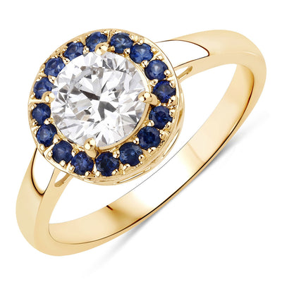Bague en Saphir Bleu de 1,32 Carat et Diamant Cultivé en Laboratoire en Or 14K