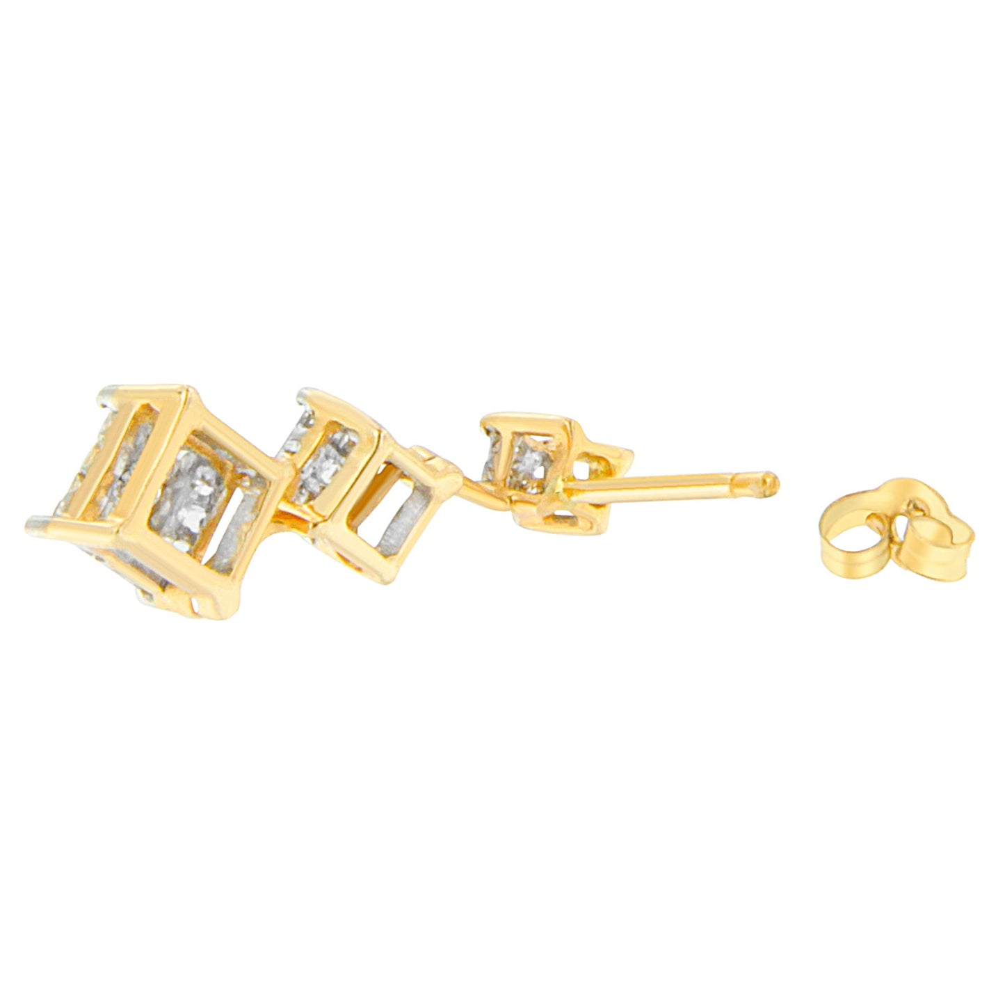 Boucles d'oreilles en diamant taille princesse en or jaune 14K