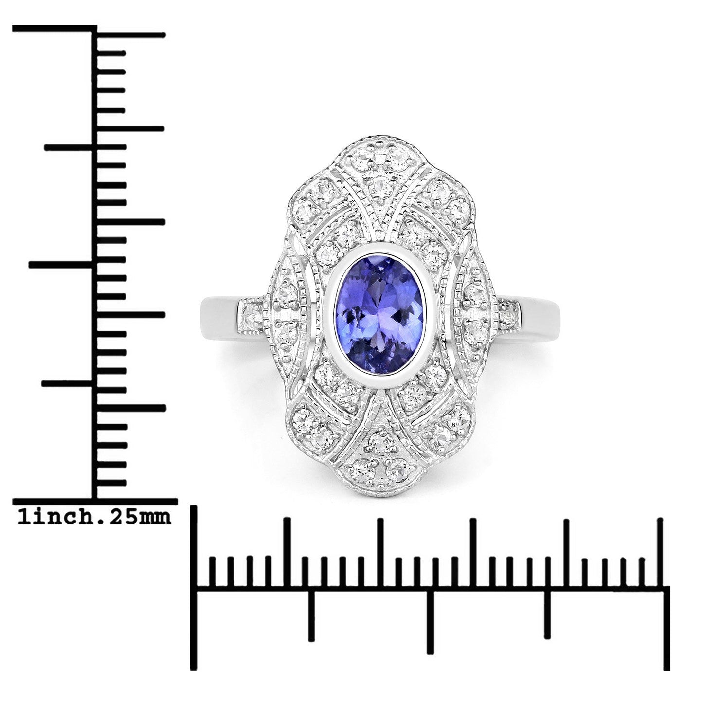 1.17 Carat Genuine Tanzanite & White Topaz Sterling Silver Ring