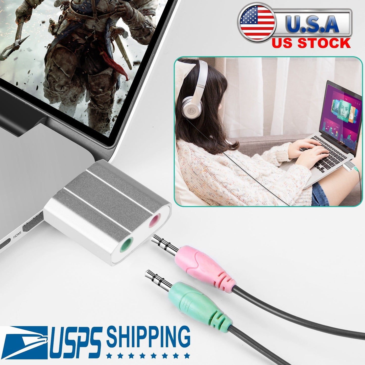 USB Audio Adapter - External Stereo Sound Card for PC & Laptops