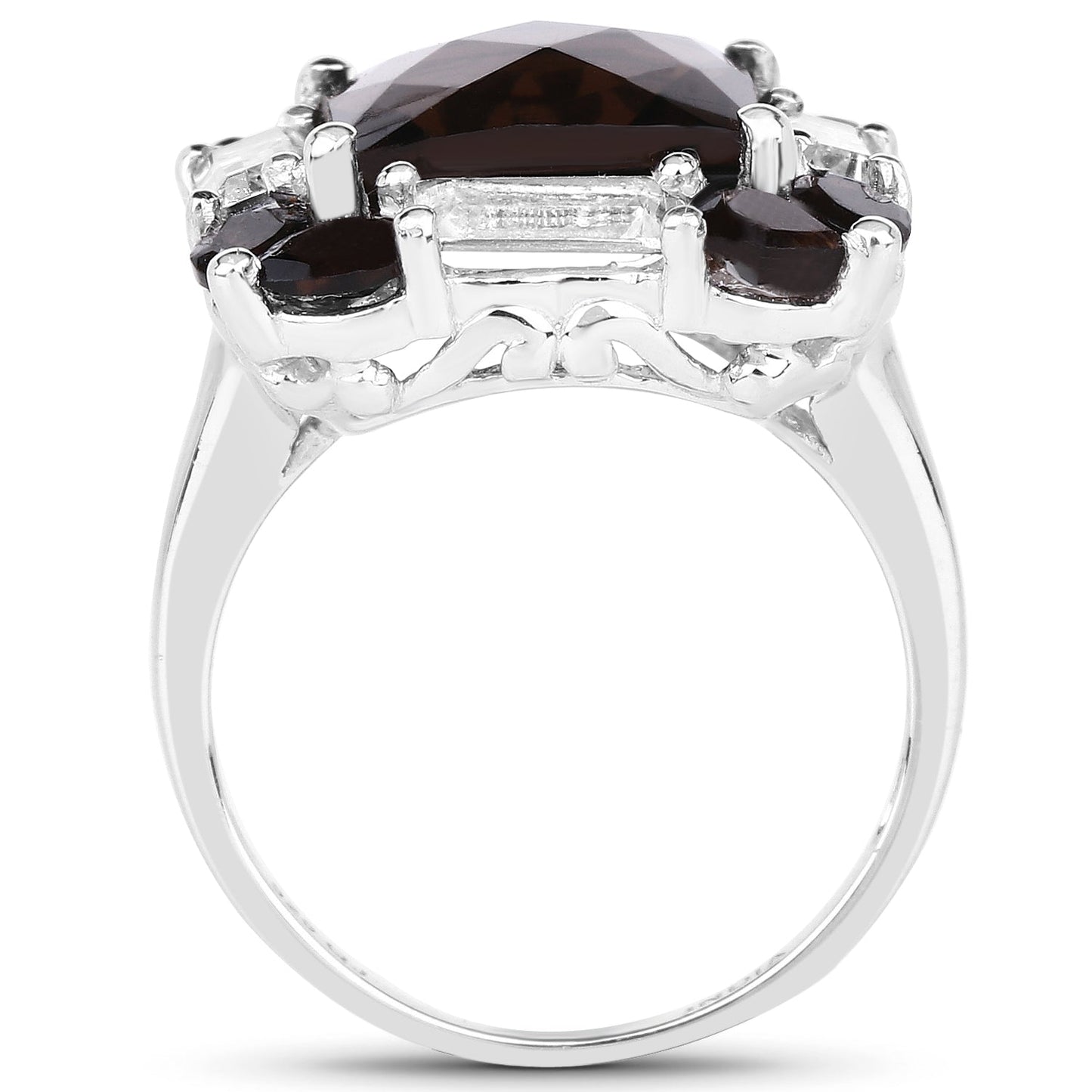 7.43 Carat Smoky Quartz & White Topaz Sterling Silver Ring