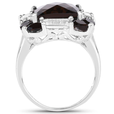 7.43 Carat Smoky Quartz & White Topaz Sterling Silver Ring