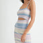 Vibrant Multi Color Striped Cutout Knit Midi Dress