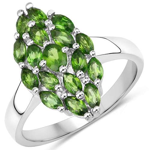 1.28 Carat Genuine Chrome Diopside .925 Sterling Silver Engagement Ring