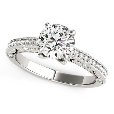 14k White Gold Antique Pronged Round Diamond Engagement Ring