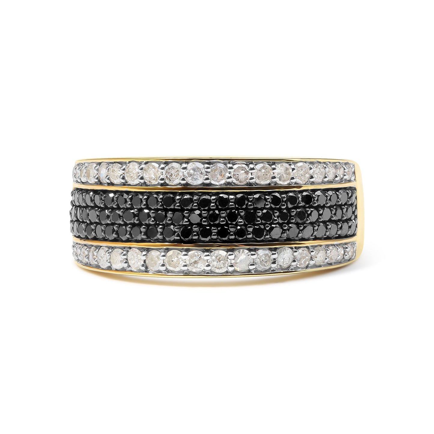 Bague en Argent Sterling Plaqué Or Jaune 14K à Plusieurs Rangées de Diamants - Taille 10