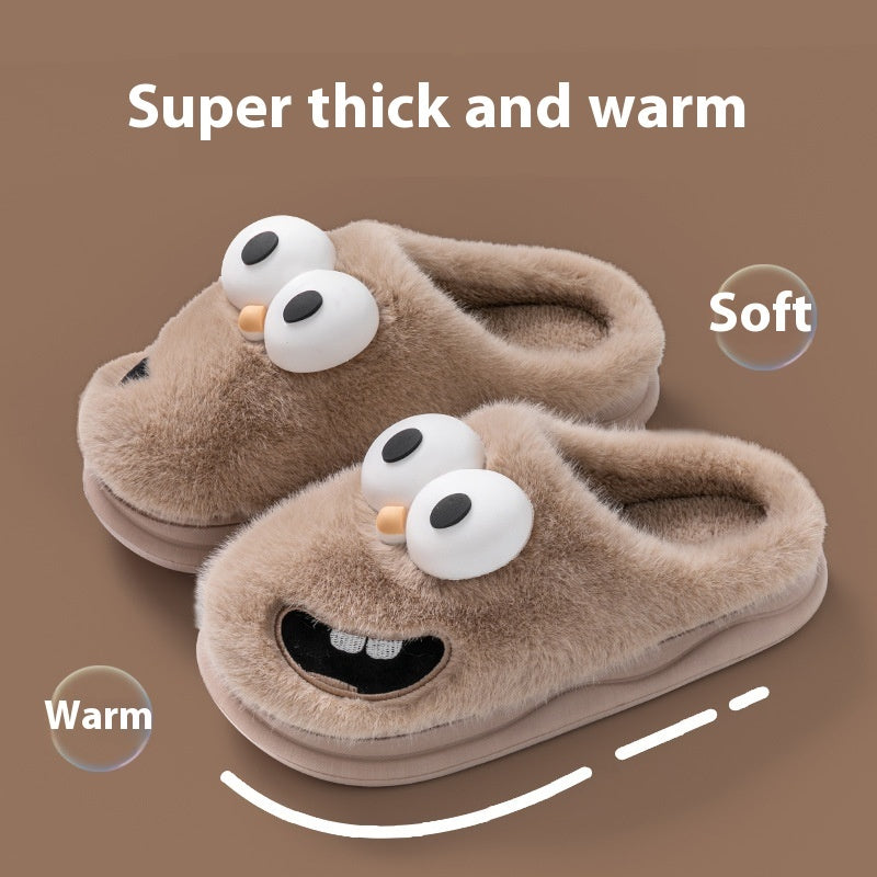 Cozy Cartoon Big Eye Dog Cotton Slippers for Women