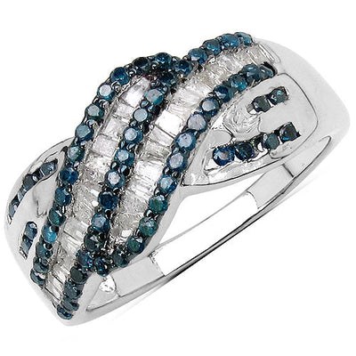 0.88 Carat Genuine Blue & White Diamond Sterling Silver Ring