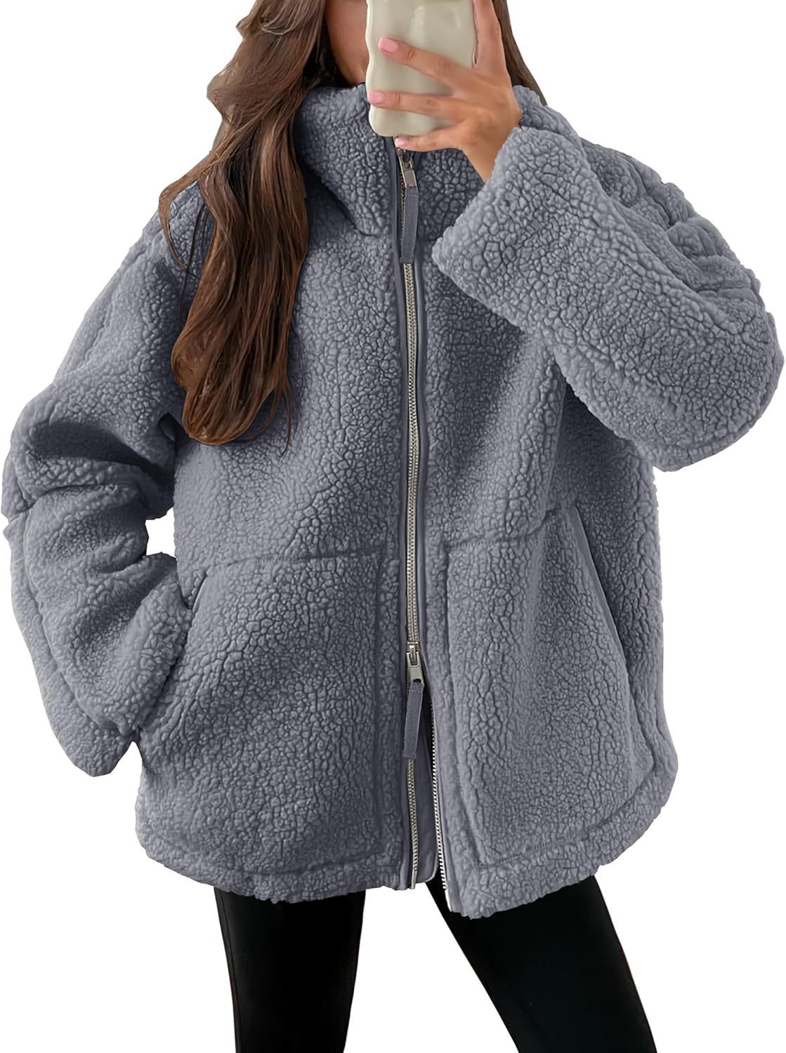 Manteau élégant d'hiver à col avec fermeture éclair et poches