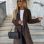 Double-Breasted Lapel Split Jacket with Belt for Women
