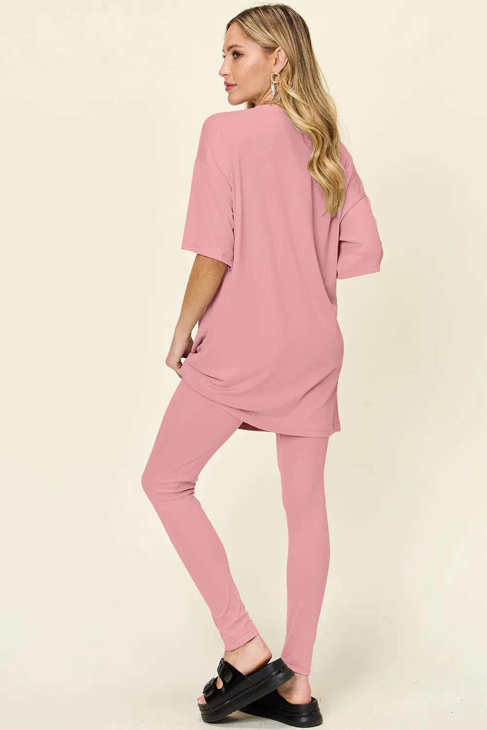 Double Take Full Size Round Neck T-Shirt and Leggings Set