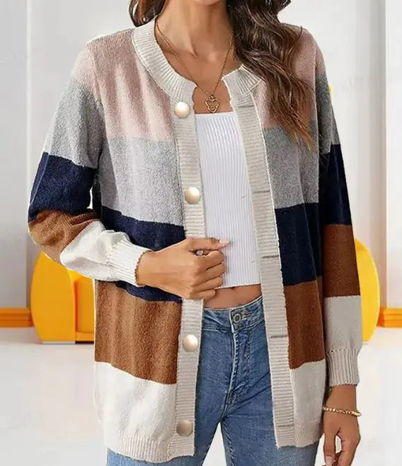 Manteau en Tricot Ample à Coordination de Couleurs pour Femmes