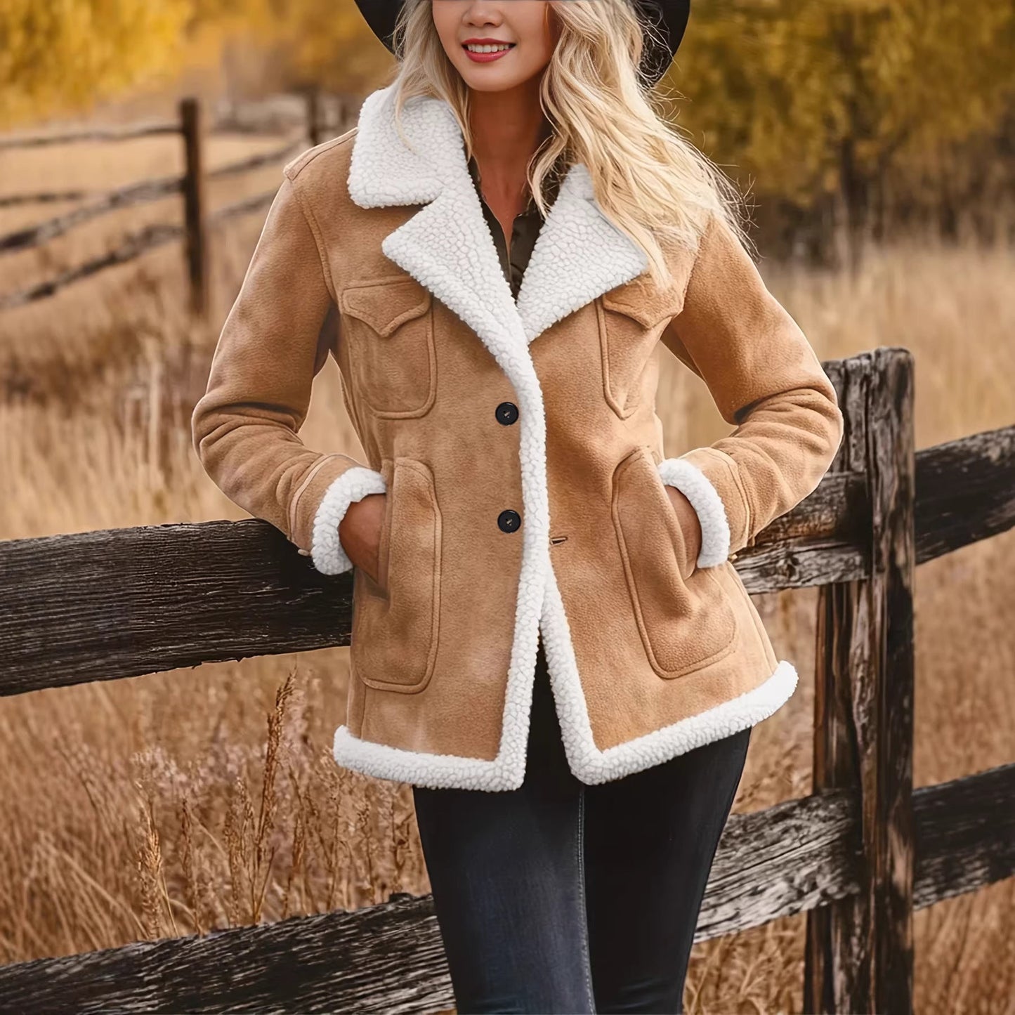 Chaqueta de Botón con Solapa y Bolsillos Retro para Mujer - Otoño e Invierno