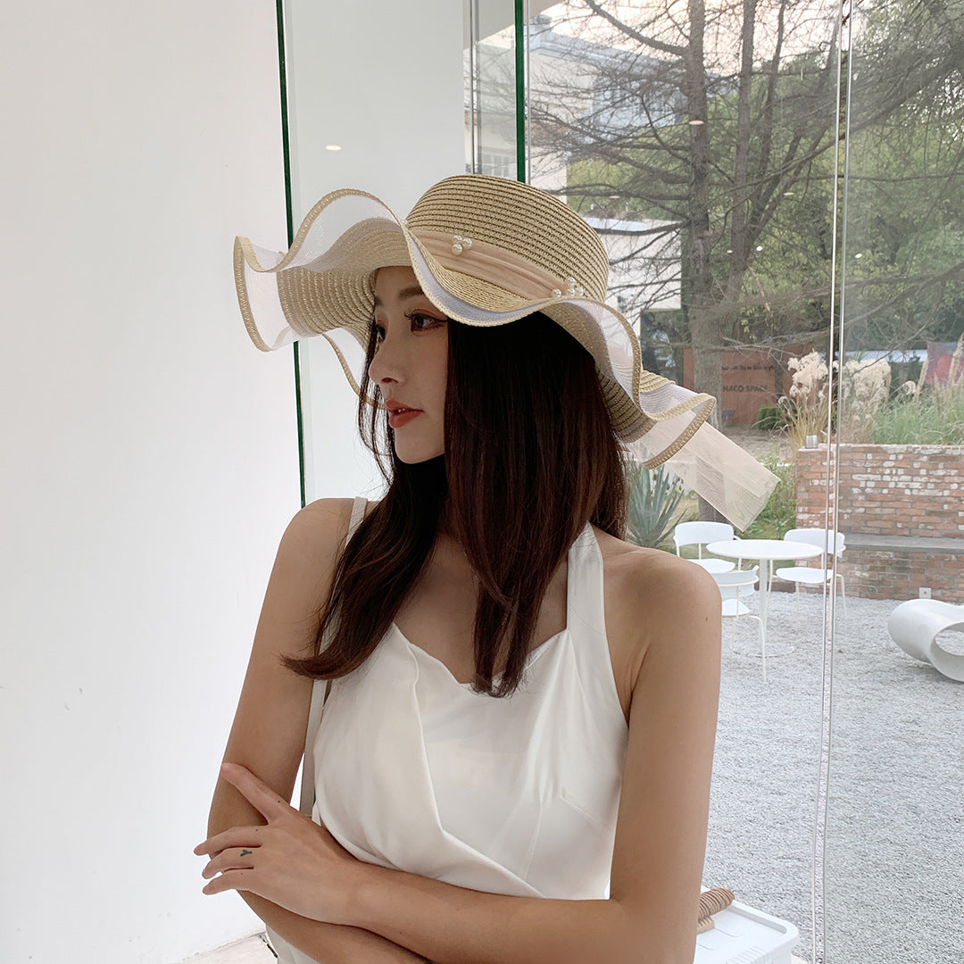 Elegant Big Brim Bow Ribbon Beach Hat for Summer