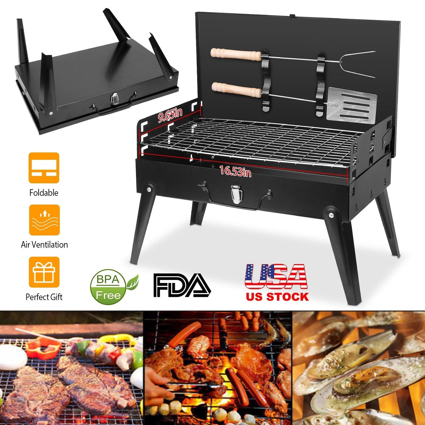 Parrilla de Carbón Portátil LJG - BBQ Compacta y Plegable