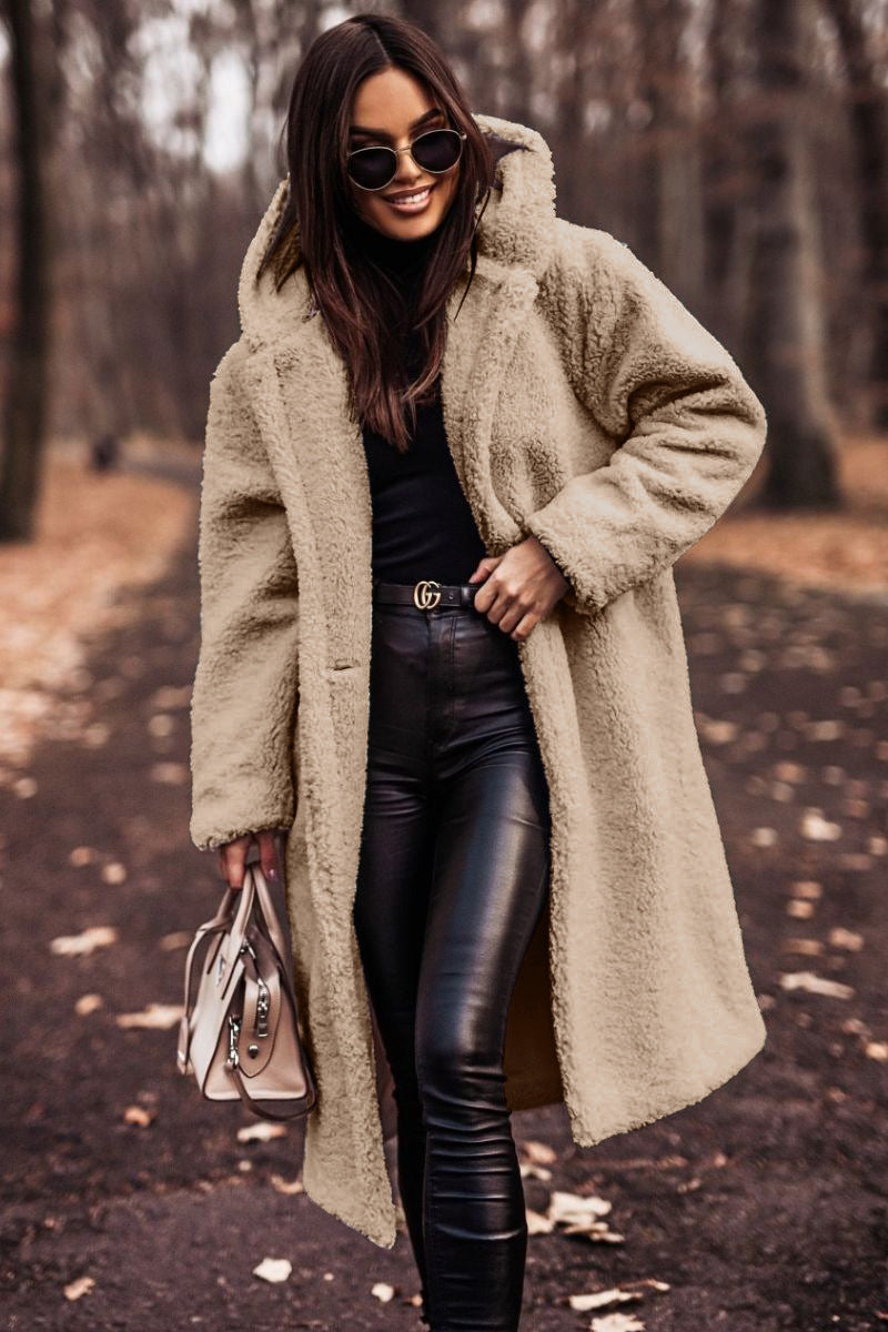 Elegant Plush Faux Fleece Long Coat for Women