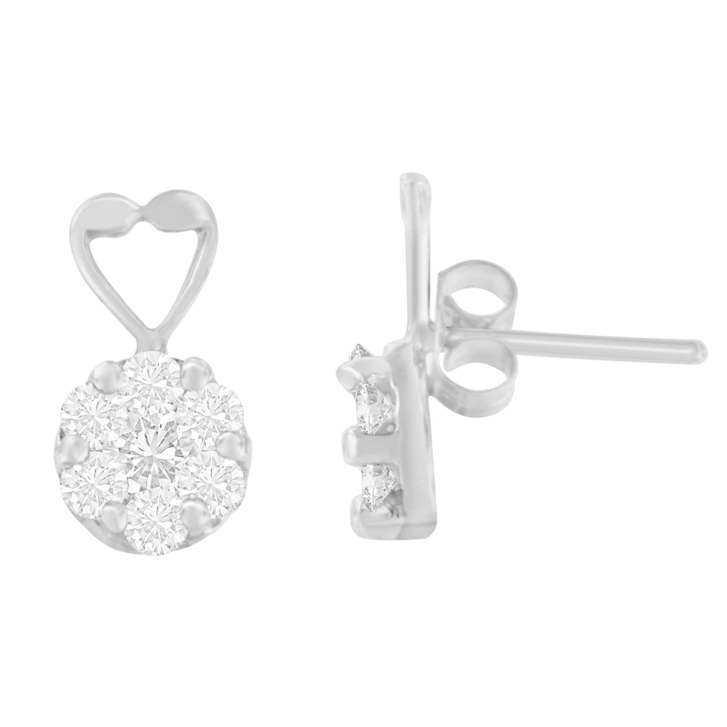 14K White Gold Round Cut Diamond Earrings - 1 1/4 cttw