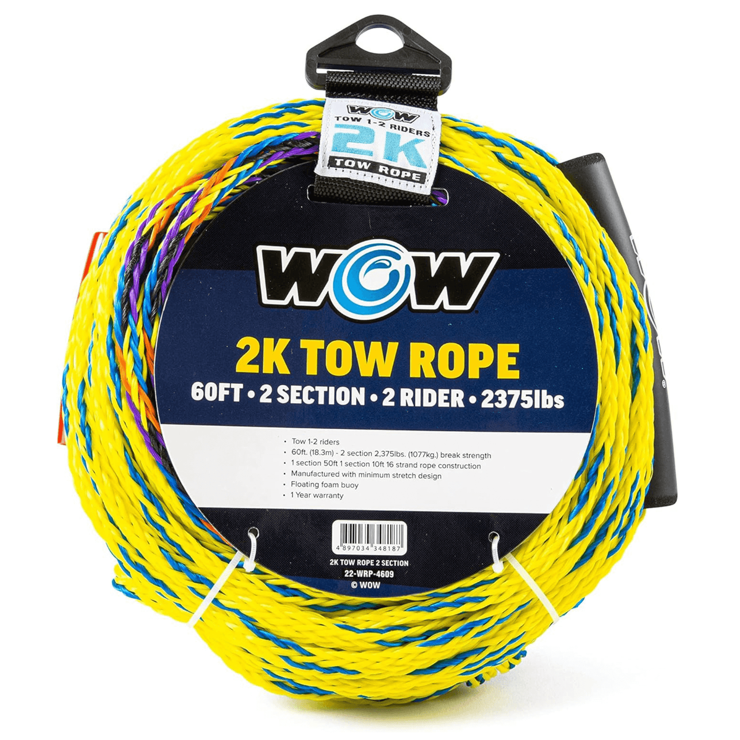 Cuerda de Remolque de 60 pies para 2 Personas de WOW Watersports con 2 Secciones