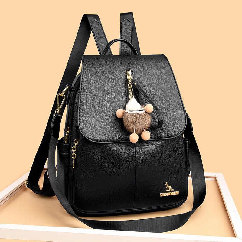 Sac à dos en cuir véritable avec pendentif pour étudiantes