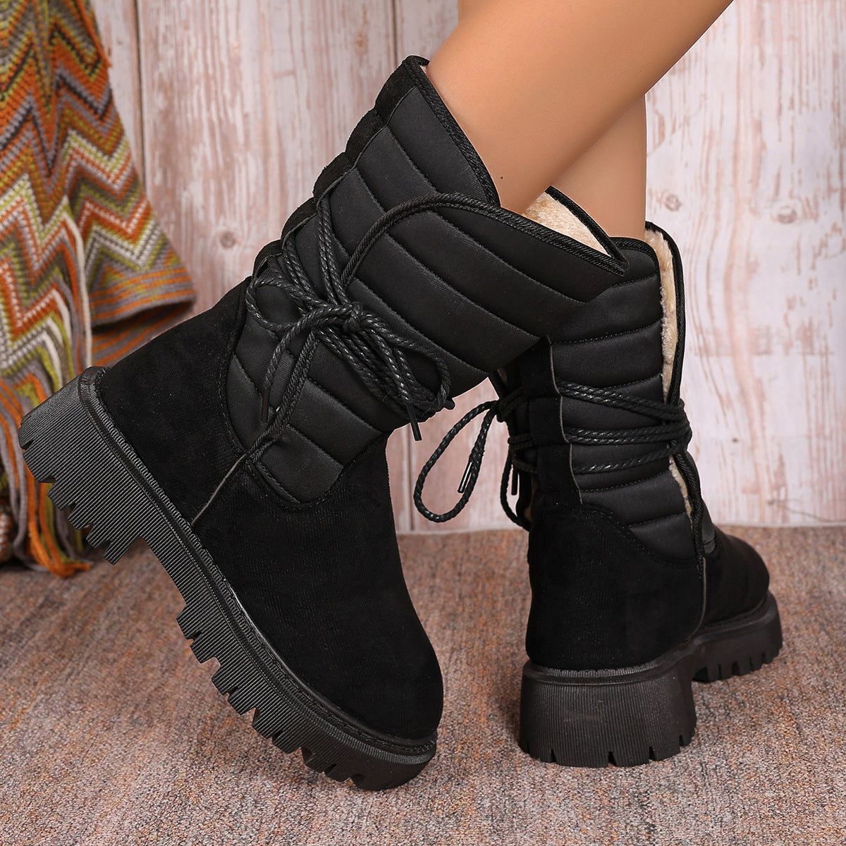 Botas de Nieve de Media Tubo con Tacón Grueso para Mujeres