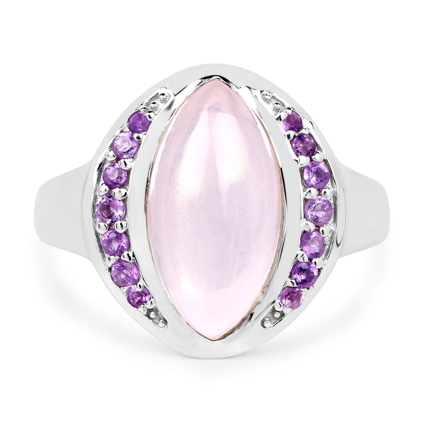 Anillo de plata esterlina con cuarzo rosa y amatista de 3.57 quilates