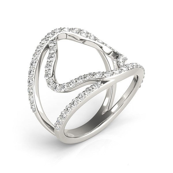 Anillo de Doble Banda Estilo Flor de Diamante en Oro Blanco de 14k
