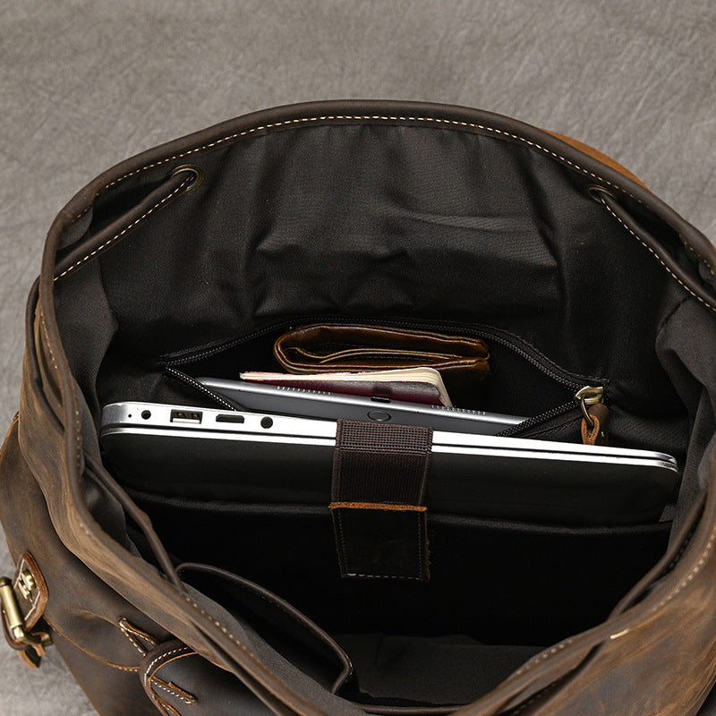 Large Capacity Crazy Horse Leather Backpack for Travel